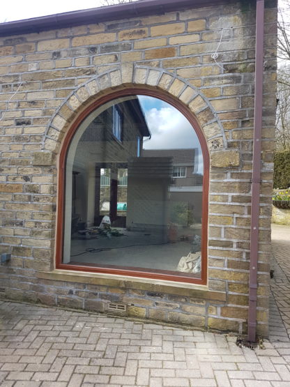 Sapele Arched Top Wooden Window (Right View) Installation - Queensbury, Bradford
