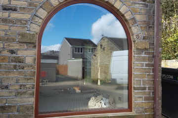 Sapele Arched Top Wooden Window Installation - Queensbury, Bradford