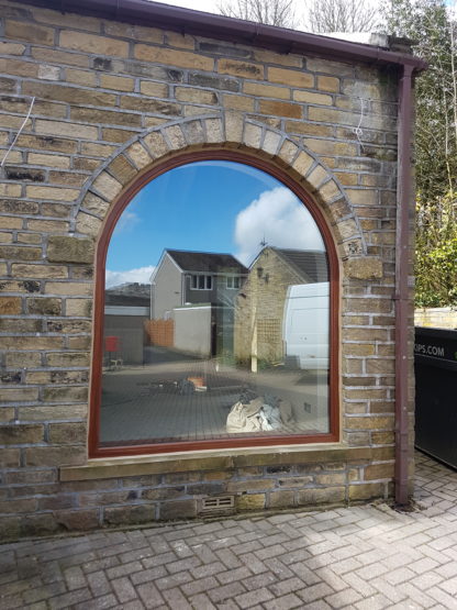 Sapele Arched Top Wooden Window Installation - Queensbury, Bradford